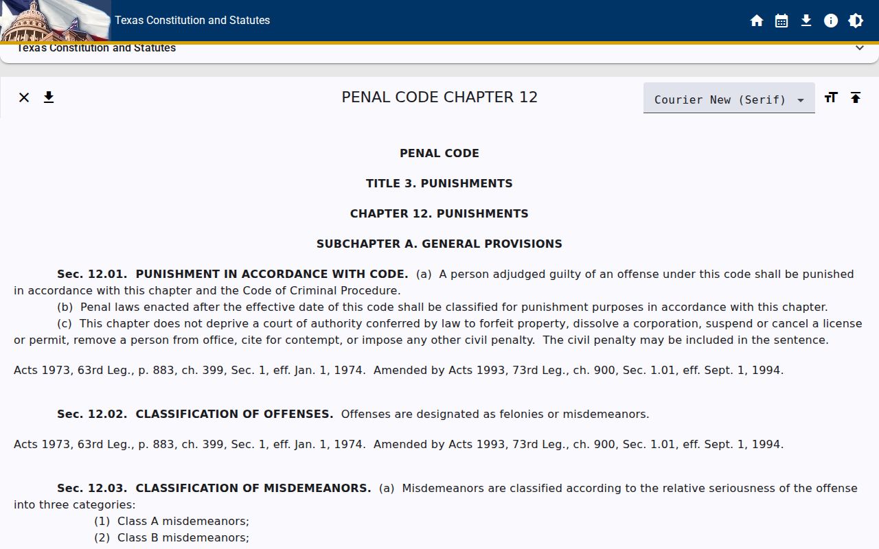 Texas offense classification statute used to route Rochester criminal records