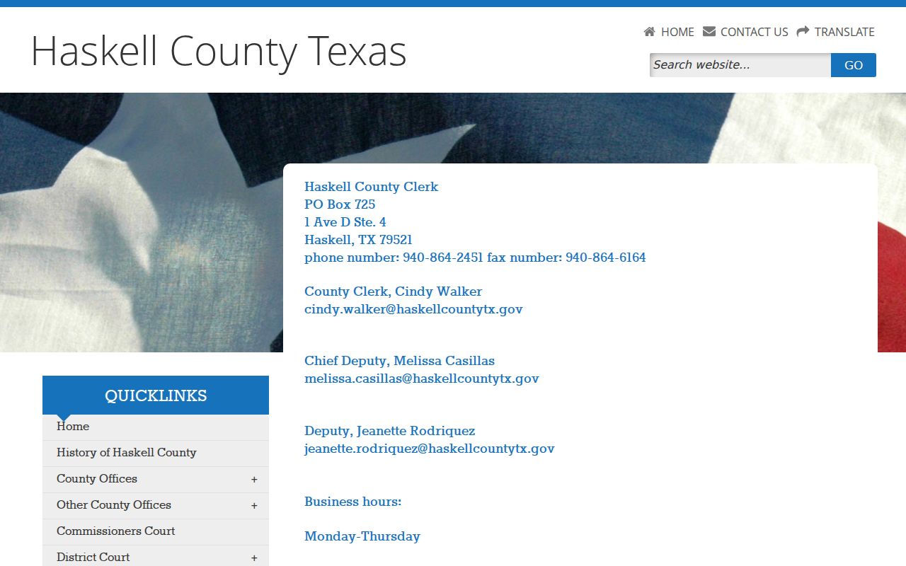 Haskell County Clerk page for misdemeanor criminal court case requests