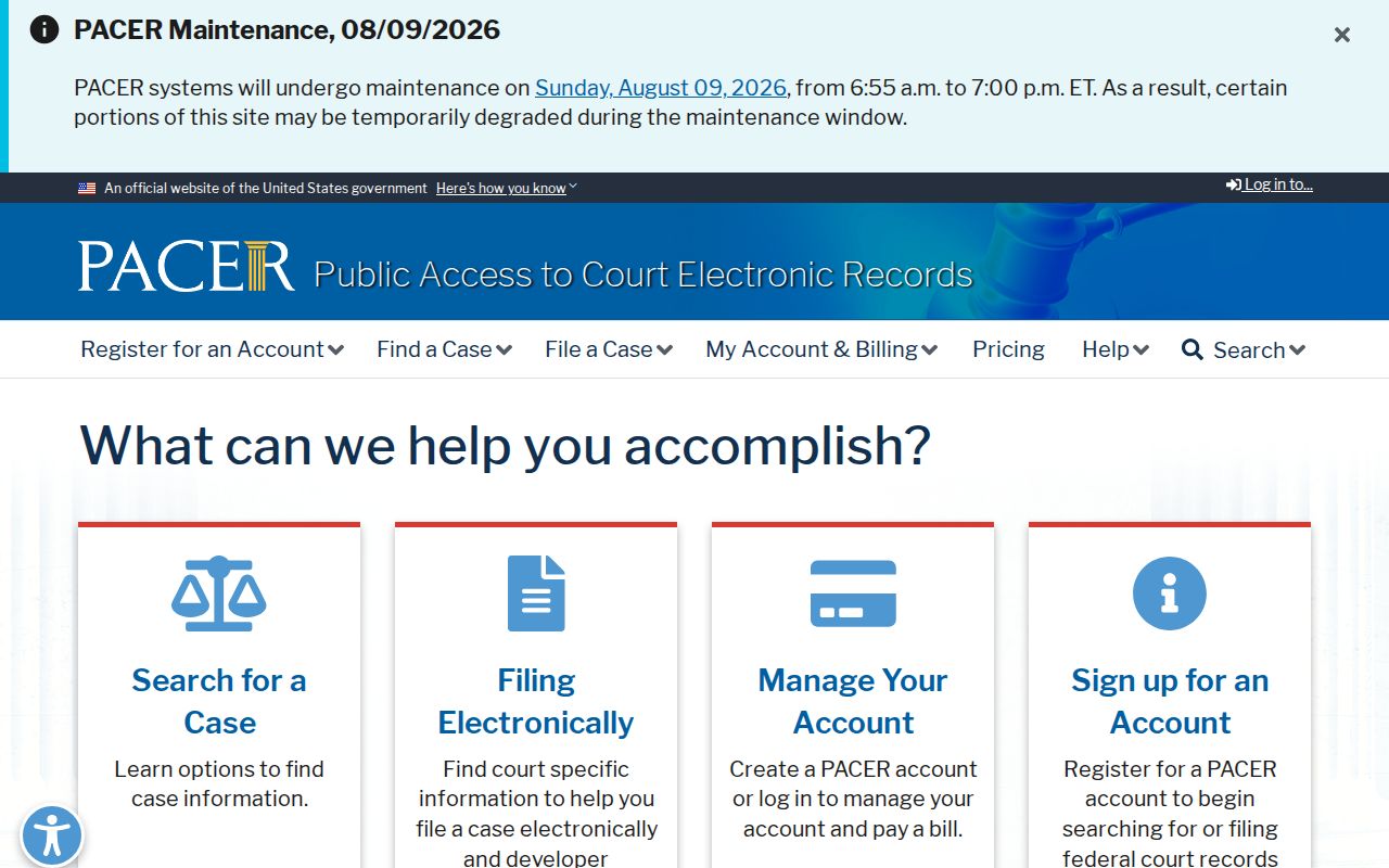 PACER official federal court docket service for cases outside Haskell County courts