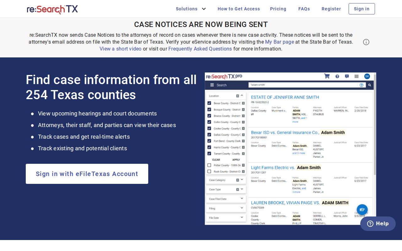re SearchTX statewide court record search interface used for Haskell County cases