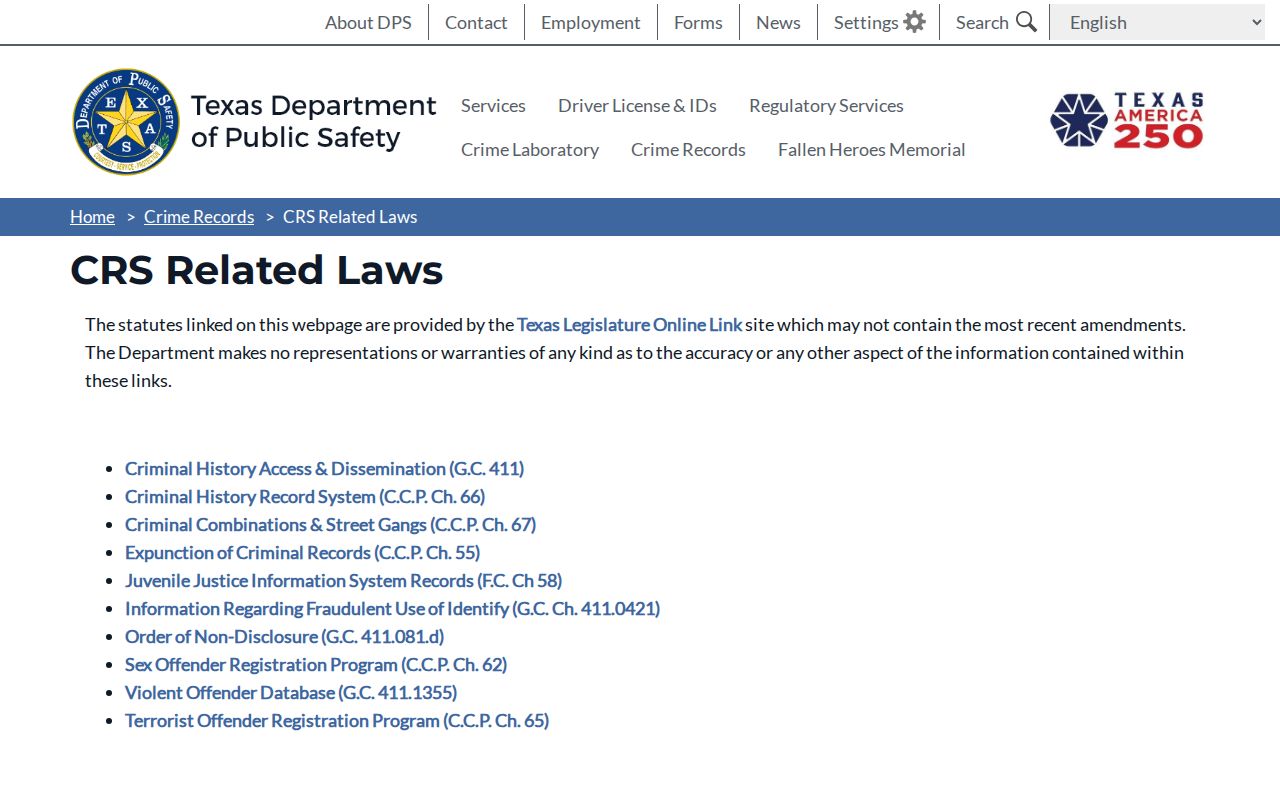 Haskell County sex offender records and Texas DPS crime records laws