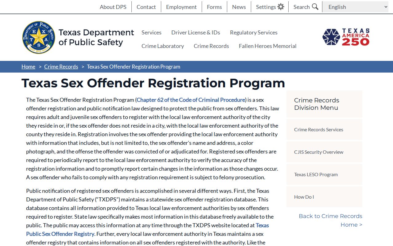 Haskell County sex offender registration requirements from Texas DPS