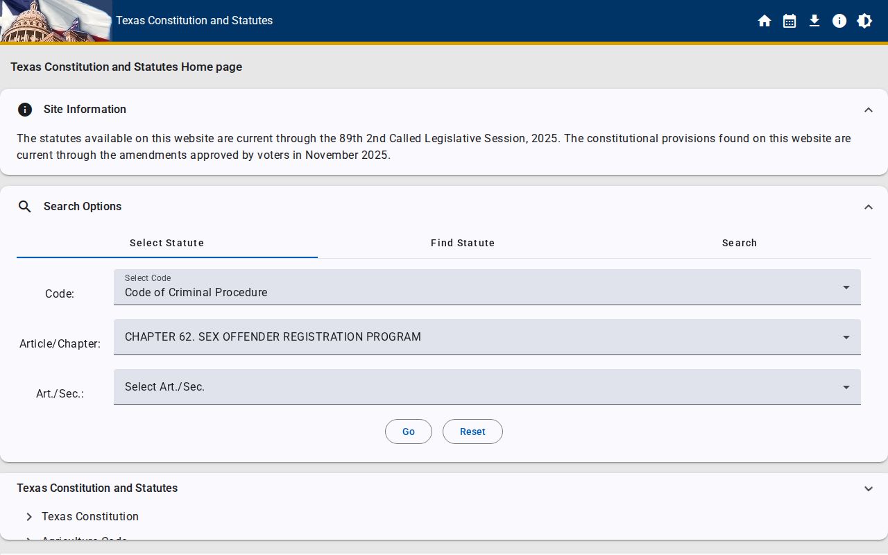 Haskell County sex offender registry law in Texas Chapter 62