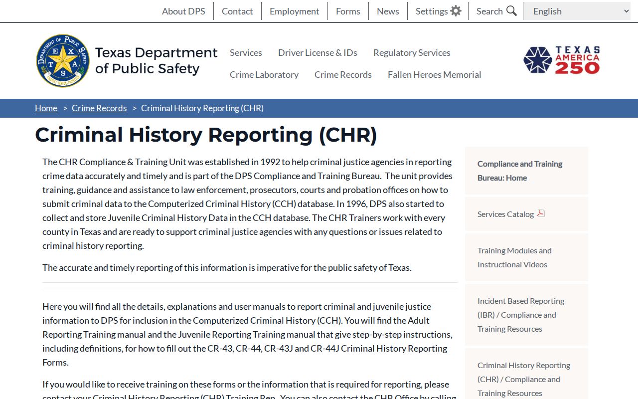 Texas reporting flow for Haskell County criminal history records